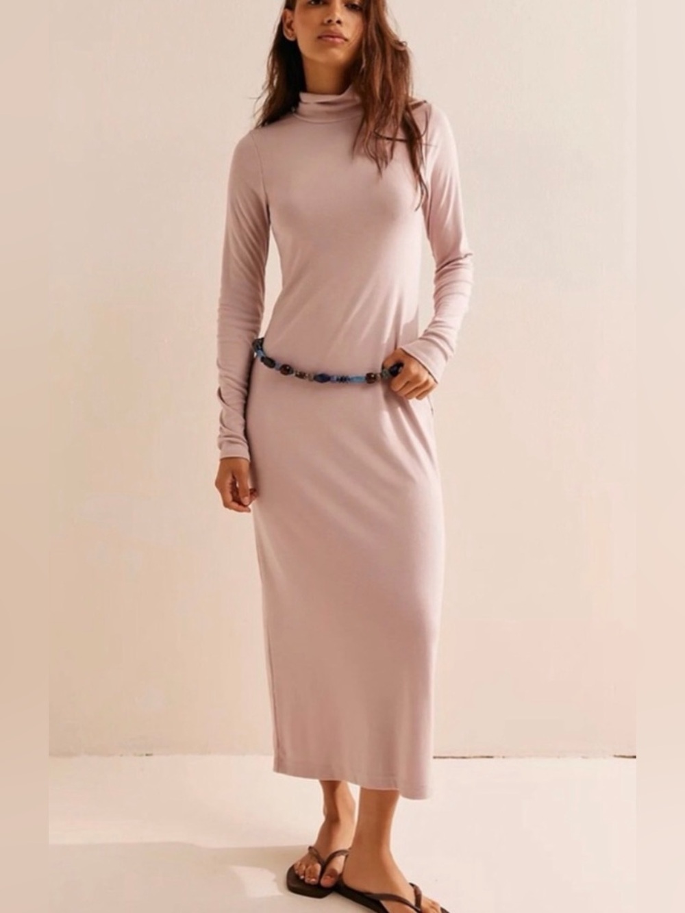 NWT Free People Beach Good Feels Mock Neck Midi Dress in Lilac Smoke Size L